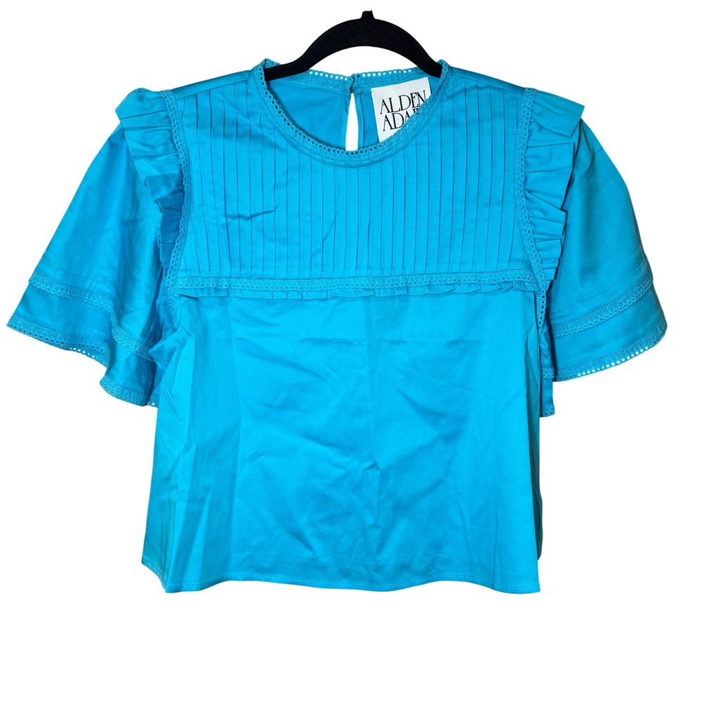 Alden Adair NWT Hannah Top Short‎ Sleeve Cropped Turquoise Size Small